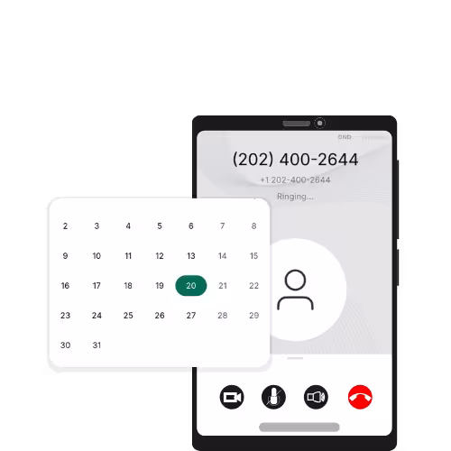 Smartphone answering a call beside a booking calendar | RS Gonzales | AI employee for HVAC