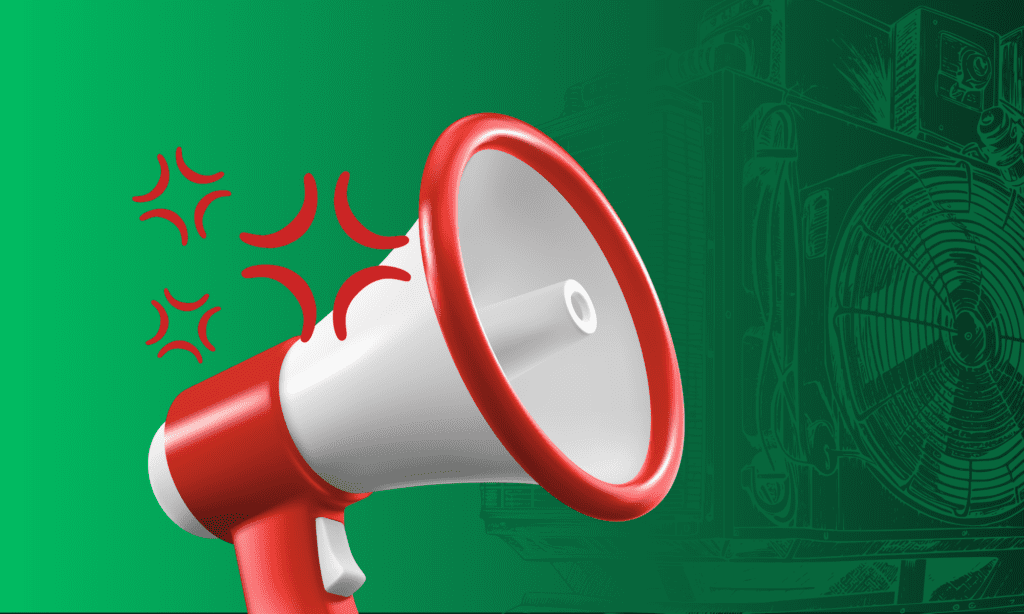 HVAC advertising strategies: megaphone and air conditioning unit illustration