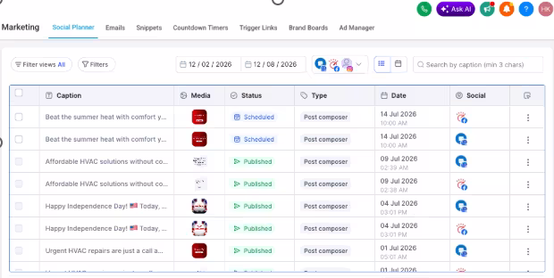 A real RS Gonzales social content calendar planning a month of HVAC posts